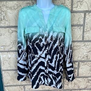 Calvin Klein Mint Green Ombre Zebra Print Blouse Size Small loose fit